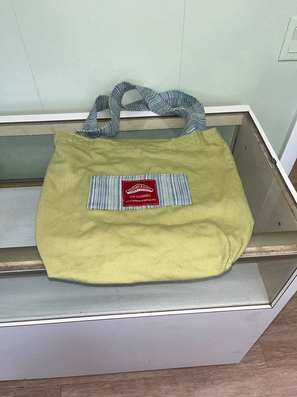 Boomerang Bags Sew Sustainable Reusable Canvas Tote Bag Lime Green Striped. Some